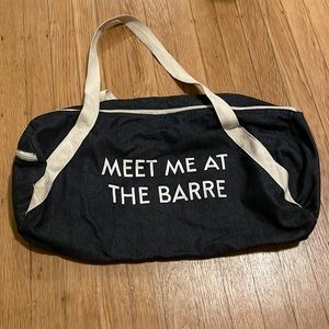 “Meet me at the barre” dance barrel bag, in dark denim